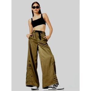 Adidas cargo satin wide leg olive green army pants NwT